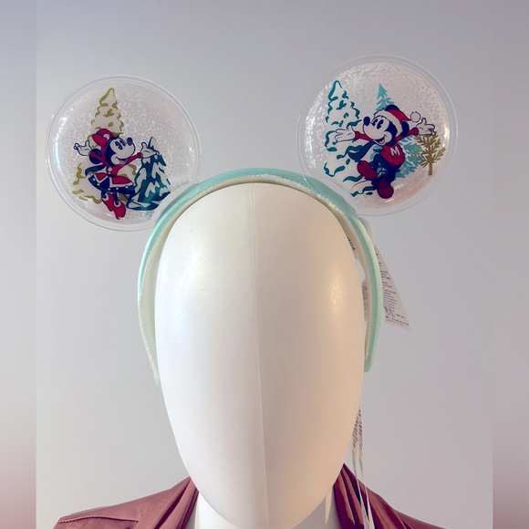 Disney Parks Mickey and Minnie Festive Snow Globe Ears Headband - Picture 1 of 6